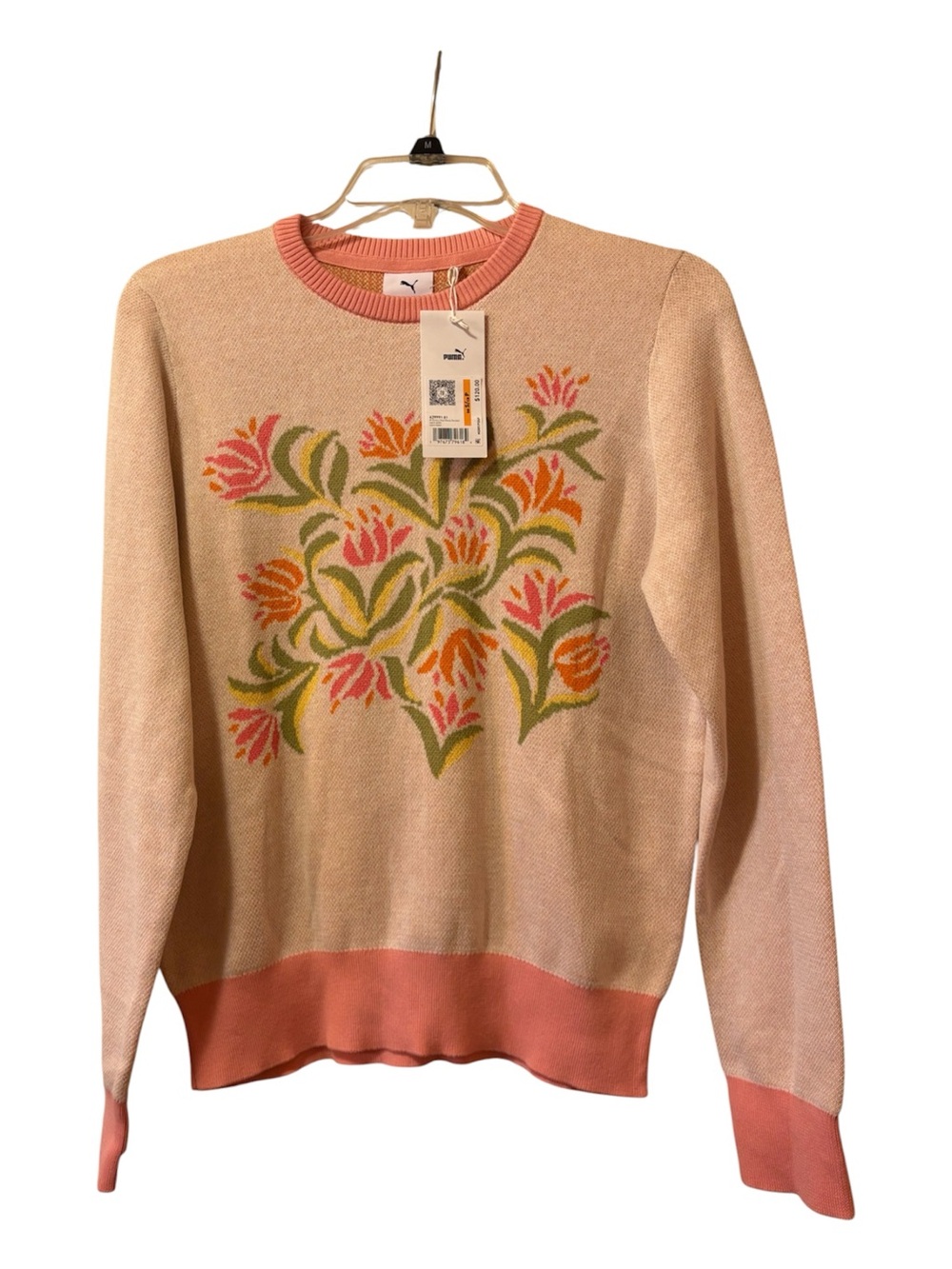 Puma Peach Crewneck Sweater with Pink Floral Motif